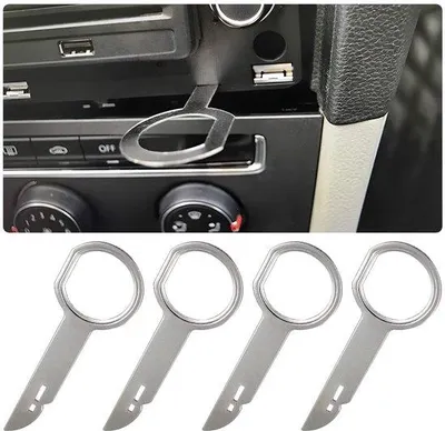 Immagine prodotto di Attrezzo universale 4 in 1 per la rimozione di autoradio, doppio attrezzo per lo sblocco di autoradio, chiave per lo smontaggio di autoradio, attrezzo universale per autoradio