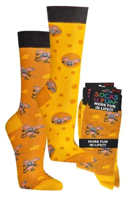 Produktbild von krautwear Herren Damen 2 Paar Lustige Bunte Gemusterte Fun Sneaker Socken Witzige Strümpfe Baumwolle (42-47, Käsemaus)