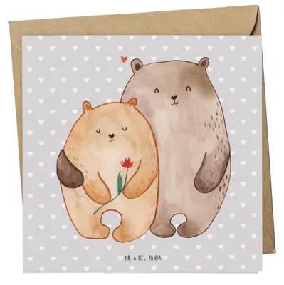 Produktbild von Mr. & Mrs. Panda doppelkarte Bären Liebe - Grau Pastell - Geschenk, Freundin, Grußkarte, faltkarte, Partner, Kuscheln, Hochzeitstag, Klappkarte, Verheiratet, anlasskarte
