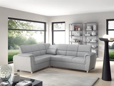 Produktbild von Ecksofa Schlafsofa Sofa SALVADOR Stoff Texas Hellgrau Kurze Schenkel Links