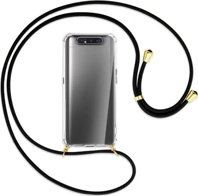 Produktbild von Handykette Backcover-Schutzhülle mit Band (Metall goldfarben) für Samsung Galaxy A80 - schwarz
