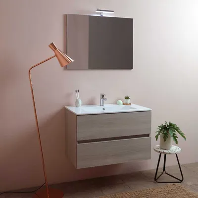 Immagine prodotto di Mobile bagno 80 cm con cassetti berlin olmo leone lavabo in Vetroceramica luce a led
