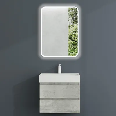 Produktbild von Mai & Mai Badmöbel-Set Waschbeckenunterschrank 60x38x56cm in Beton mit 2-Schubladen inkl. Waschbecken und LED-Spiegel