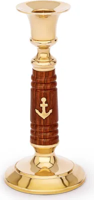 Produktbild von Maritim Kerzenständer aus Holz und Messing gold 15cm hoch Vintage Kerzenhalter