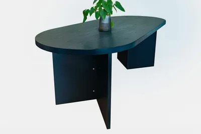 Produktbild von Esstisch 204 x 90 cm Holz Schwarze-Optik gerade Kante oval V-Gestell OVI