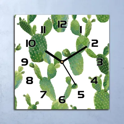 Produktbild von Wanduhr Echt-Glas-Küchenuhr Kakteen Tropisch Quarz Lautlos 30x30 Deko Bilder