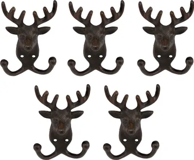 Produktbild von BigDean 5x Wandhaken Hirsch 2er Haken Gusseisen Garderobenhaken Werkzeughalter 9,5 x 4,5 x 12,5 cm