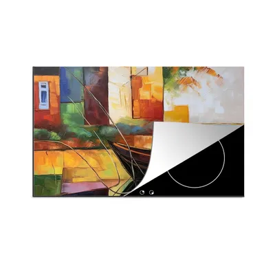 Produktbild von KitchenYeah© Herdabdeckplatte Abstrakt - Kunst - Boot - Farben , 81x52cm, Küche Deko, Glaskeramikkochfeld Herdabdeckung, Abdeckplatte fùr Kochfeld