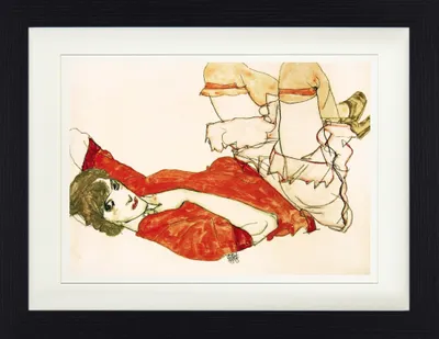 Produktbild von Egon Schiele Zarámovaný obraz s jemným paspartovaním | Nástenné umenie | V ráme - Wally v červenej blúzke so zdvihnutými kolenami, 1913 (30 x 40 cm)