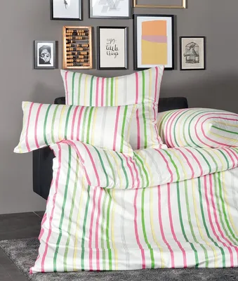 Produktbild von Janine Messina Mako-Satin Bettwäsche 135x200 Streifen grün pink gelb bunt 43089-01