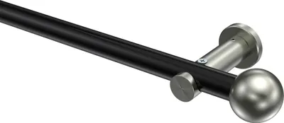 Produktbild von Interdeco Gardinenstange / Vorhangstange Schwarz / Edelstahl-Optik, Typ Platon Luino (Kugel) ohne Ringe, 20 mm Ø 1-läufig, 120 cm