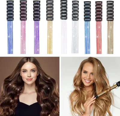 Produktbild von 6 Stück Lametta-Haarspangen, einfach anzubringen und zu entfernen, schicker Look, überall, mehrfarbig, Hochtemperaturfaser, Lametta-Haar