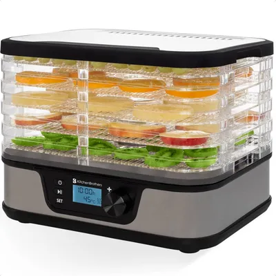 Produktbild von KitchenBrothers Dörrautomat - Dörrgerät Elektrisch 380W - 5 Etagen - 9 Temperaturstufen - 35°C bis 75°C - LCD-Display - Timer - Edelstahl/Schwarz
