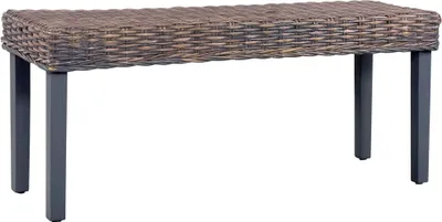 Produktbild von Sitzbank 110 cm Grau Natur Kubu-Rattan und Massivholz Mahagoni