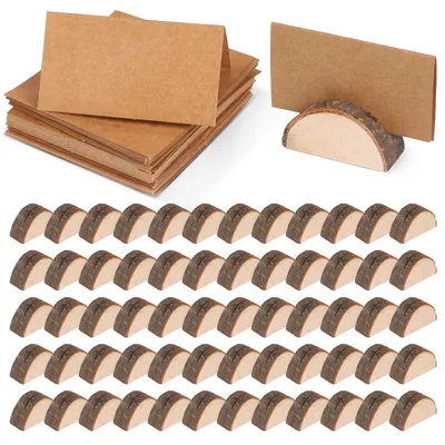 60er-Set Holz-Tischkartenhalter mit Kraftpapierkarten