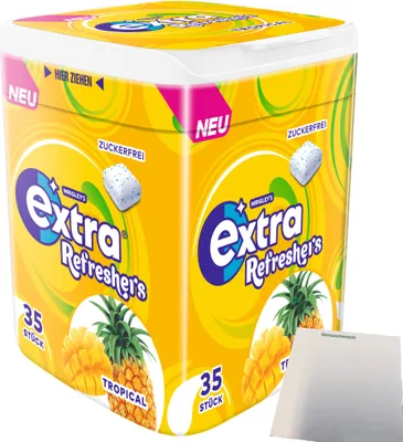 Produktbild von Wrigleys Extra Refreshers Tropical Kaugummi (35 Stck. Dose) + usy Block
