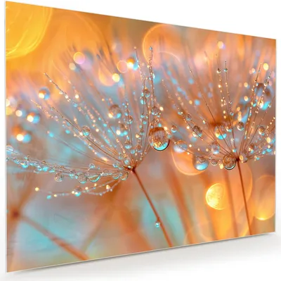 Produktbild von Glasbild 120x90cm in XXL für Wohnzimmer, Schlafzimmer Motiv Pusteblumen Tropfen