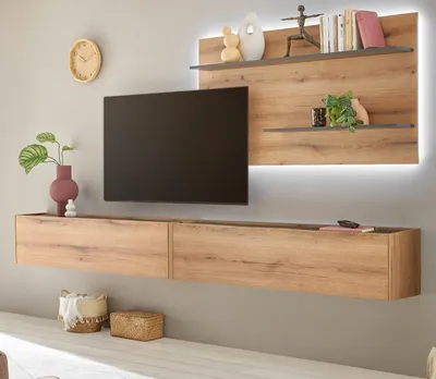 Produktbild von Wohnwand "Center" in Evoke Eiche und grau Wohnkombination Set 3-teilig 300 cm