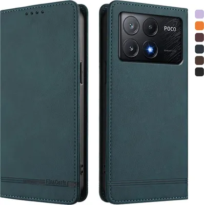 Obrázek produktu pro Pouzdro pro Xiaomi Poco X6 Pro, retroPolyuretankožené flip pouzdro s stojánkem a přihrádkami na karty Zelený