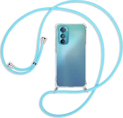 Produktbild von Handykette Backcover-Schutzhülle mit Band (Metall silberfarben) für Motorola Edge 30 5G - himmelblau