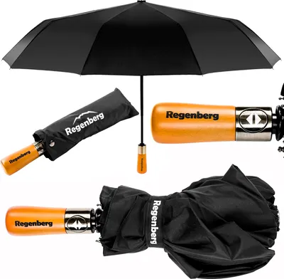 Produktbild von Herren- und Damenschirm, stabiler Taschenschirm, schwarzes WRS-System, großes Schirmdach