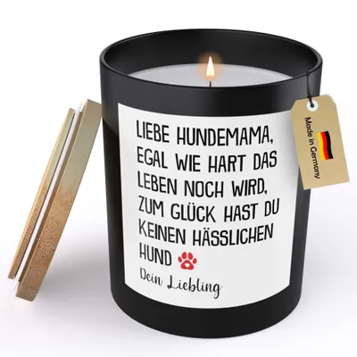 Produktbild von 22Feels Hundemama Geschenk Frauen Spruchkerze "Egal Wie Hart" Frauchen Hund Sojawachs Kerze im Glas Dog Mom Welpe Bürohund Handgemacht Spruch Duft Deko Vegan Nachhaltig - ZITRUS