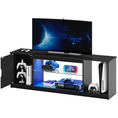 Produktbild von Modernes Lowboard von Bestier, 145cm für TVs bis 65 Zoll, RGB-LED, verstellbare Glasböden, Schwarz
