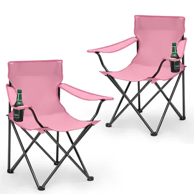 Produktbild von SUNULA 2er Set Campingstuhl Faltbar bis 100 kg, Faltstuhl Klappstuhl mit Getränkehalter und Tasche, Rosa