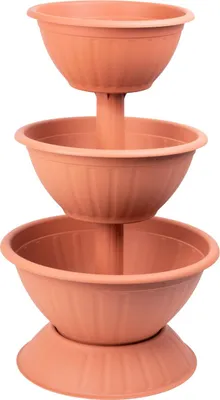 A three-tiered terracotta planter.