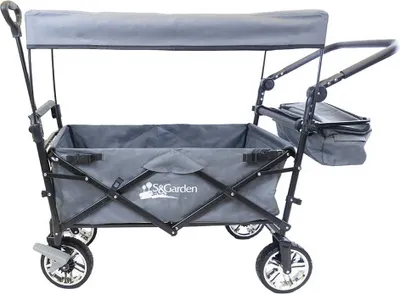 Produktbild von Gartenwagen FW3018A, klappbar, mit Sonnendach & Kühltasche, 80 kg Traglast, 125,5x51x110 cm