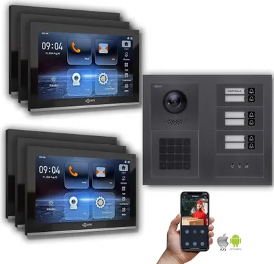 Produktbild von Goliath IP Video Türsprechanlage: 10-Zoll 6 Familienhaus, Zahlencode, Anzeige, Anthrazit  : 10 Zoll Schwarz : Unterputzdose Monitor Farbe: 10 Zoll Schwarz Montage: Unterputzdose