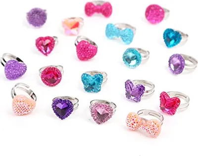 Produktbild von 19 Kinderringe mit Stein | Mädchen Geschenke Schmuck | Ringe Set Kinder | Verstellbar glitzernd | Fingerringe Herz Schmuckset | Gastgeschenke Kindergeburtstag Geschenktüte Mitgebsel
