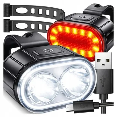 Zdjęcie produktu dla Lampka rowerowa – przednie i tylne światło LED – akcesoria rowerowe USB – 6 trybów – zestaw – lampka rowerowa