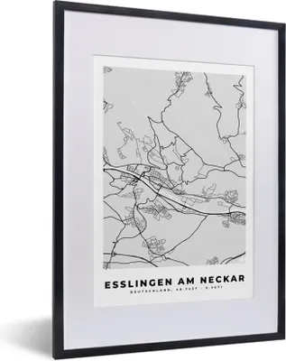 Produktbild von MuchoWow® Gerahmtes Poster Esslingen Am Heckar- Karte - Stadtplan - Deutschland 30x40 cm - Poster mit Schwarzem Bilderrahmen Wandposter Rahmen Foto Bilder - Wandposter Schlafzimmer