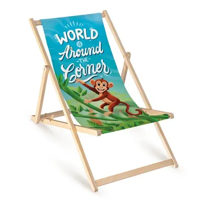 Obrázek produktu pro Skládací dřevěná lehátka „World Around the Corner Monkey“ – zahradní židle, relaxační křeslo, lehátko, balkon, terasa, motiv se zvířaty