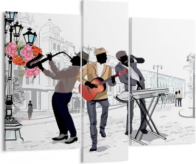 Produktbild von Bild auf Leinwand - Leinwandbild - Musik Instrumente Straße Stadt - 95x80cm - Wand Bild - Wanddeko - Leinwanddruck - Bilder - Kunstdruck - Wanddekoration - Leinwand bilder - Wandkunst - CB95x80-2933