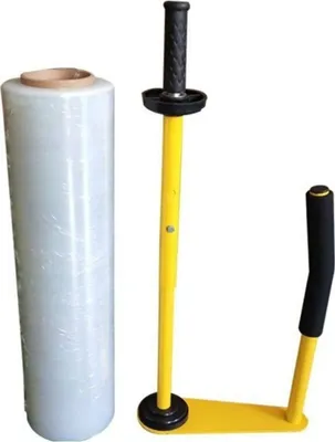 Immagine prodotto di Svolgitore per film estensibile per imballaggio, incl. film estensibile 500 mm x 150 m 23 my – Svolgitore manuale professionale ergonomico per film estensibile, adatto per larghezze del film di 30-50 cm – Svolgitore per imballaggio di pallet