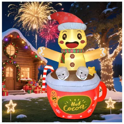 Aufblasbare Lebkuchenfigur 1,9 m mit LEDs, Weihnachtsdeko