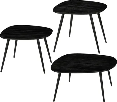 Produktbild von Mica Decorations Jailey Beistelltisch – 3er Set – L62 x B52 x H34 cm – Recyceltes Holz – Schwarz