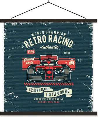 Produktbild von MuchoWow® Textilposter Auto - Rennen - Retro - Zeichnung 90x90 cm mit schwarzem Rahmen - Magnetisches