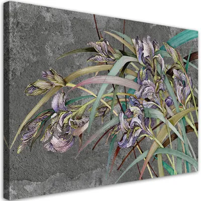 Produktbild von Leinwandbild Blumen Schwertlilien im Wind 100x70 Feeby Grau bild für die wand bereit zum aufhängen