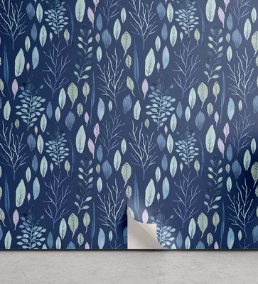 Produktbild von ABAKUHAUS Blau abziehbare & klebbare Tapete für Zuhause, Aquarell Blätter Kunst, selbstklebendes Wohnzimmer Küchenakzent, 33 cm x 250 cm, Blasses Violett Hellblau
