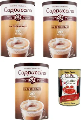 Produktbild von Crastan Cappuccino Classico da zuccherare Instantkaffee, Cappuccino löslicher ungesüßt 3x 250g + Italian Gourmet polpa 400g