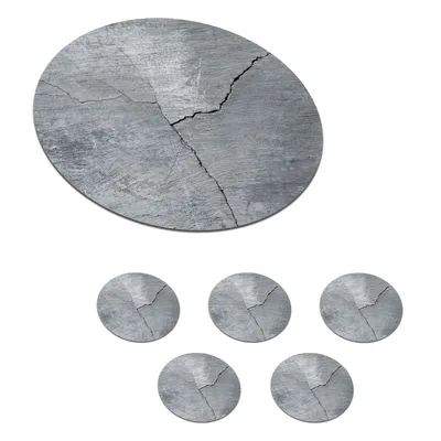 Obrázok produktu pre KitchenYeah® Podložky pod sklo Okrúhla sada 6 betónových - sivá - prasklina 10x10 cm Podložky pod poháre - Podložky pod nápoje - Ochrana stolovej dosky - Podložky pod poháre Stolové barové sklo