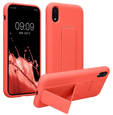 Produktbild von kwmobile Handyhülle für Apple iPhone XR Hülle - TPU Silikon Case mit Fingerhalter und Stand - Schutzhülle Cover in Koralle