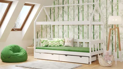 Produktbild von Hausbett, Einzelbett, Meble Wróbel, Hüttenbett Domek Skrzat, 80 x 160 cm, Höhe 175 cm, Weiß