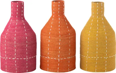 Produktbild von J-Line Vase Flasche Gepunktete Linien Seegras Rosa/Orange/Gelb 3 Sortiert