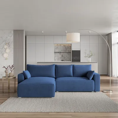 Zdjęcie produktu dla Masseno Narożnik FORIL P z funkcją spania i pojemnikiem na pościel Kształt L, Rozkładana sofa, Rogówka - Niebieski, POSO 05