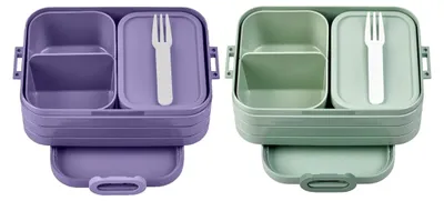 Produktbild von Bento Brotdose Midi Take A Break Mixed - mit Bento Box - Für 2 Sandwiches oder 4 Brotscheiben - Lunchbox für kleine Snacks & Reste - Erwachsene Essenbox mit Fächern - Nordic Sage & Vivid Lilac