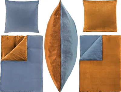 Produktbild von 2-teilig Uni Wende Bettwäsche-Set Bett Garnitur Bettbezug Übergröße Bezug 155x220 Kissenbezug 80x80 Nicky Teddy Plüsch Kaschmir Touch Mikrofaser NEU Soft Warm Weich Kuschelig Unifarben Cognac Jeans Blau